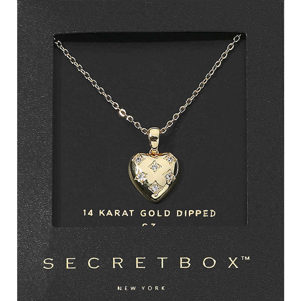 SECRET BOX_14K Gold Dipped CZ Stone Paved Heart Pendant Necklace