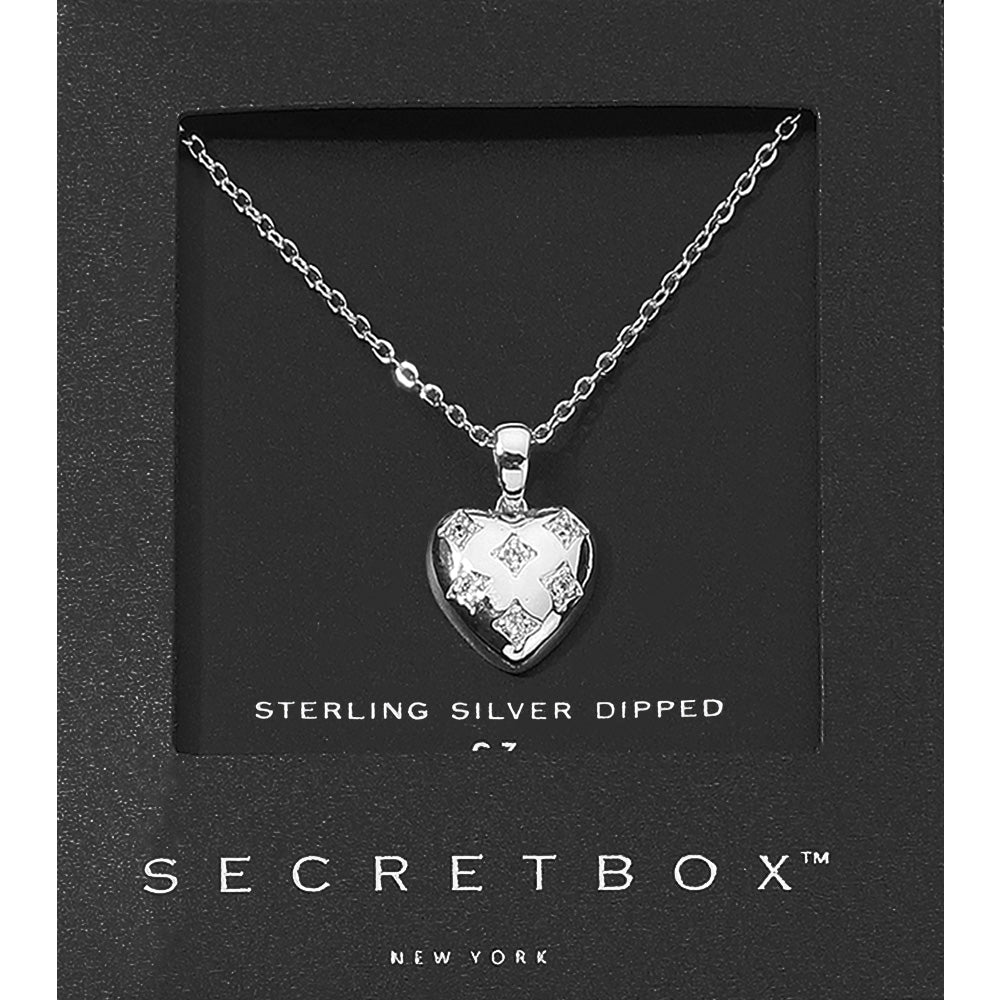 SECRET BOX_Sterling Silver Dipped CZ Stone Paved Heart Pendant Necklace