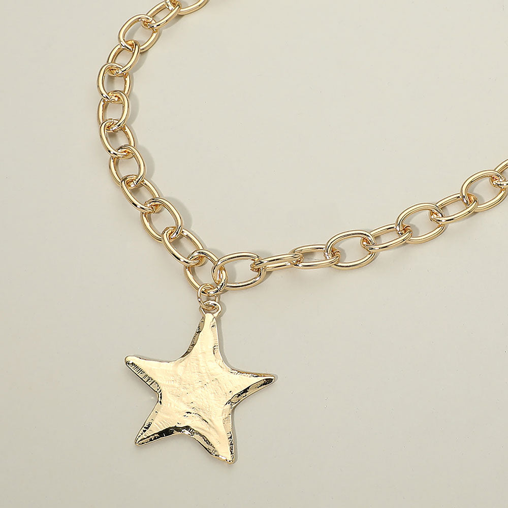 Madeline Love Gold Metal Star Charm Pendant Chunky Chain Necklace