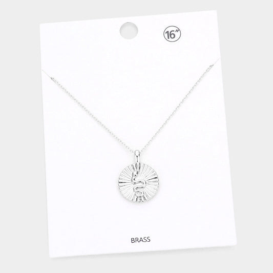 Madeline Love Rhodium Snake Accented Textured Brass Metal Round Pendant Necklace - Necklaces