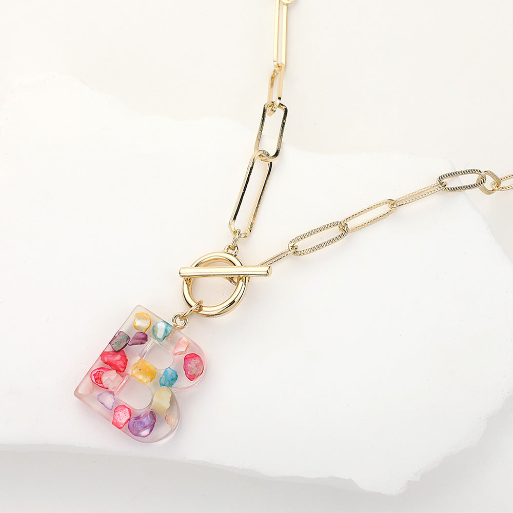 Madeline Love Multi -B- Colorful Initial Monogram Pendant Toggle Necklace - Necklaces