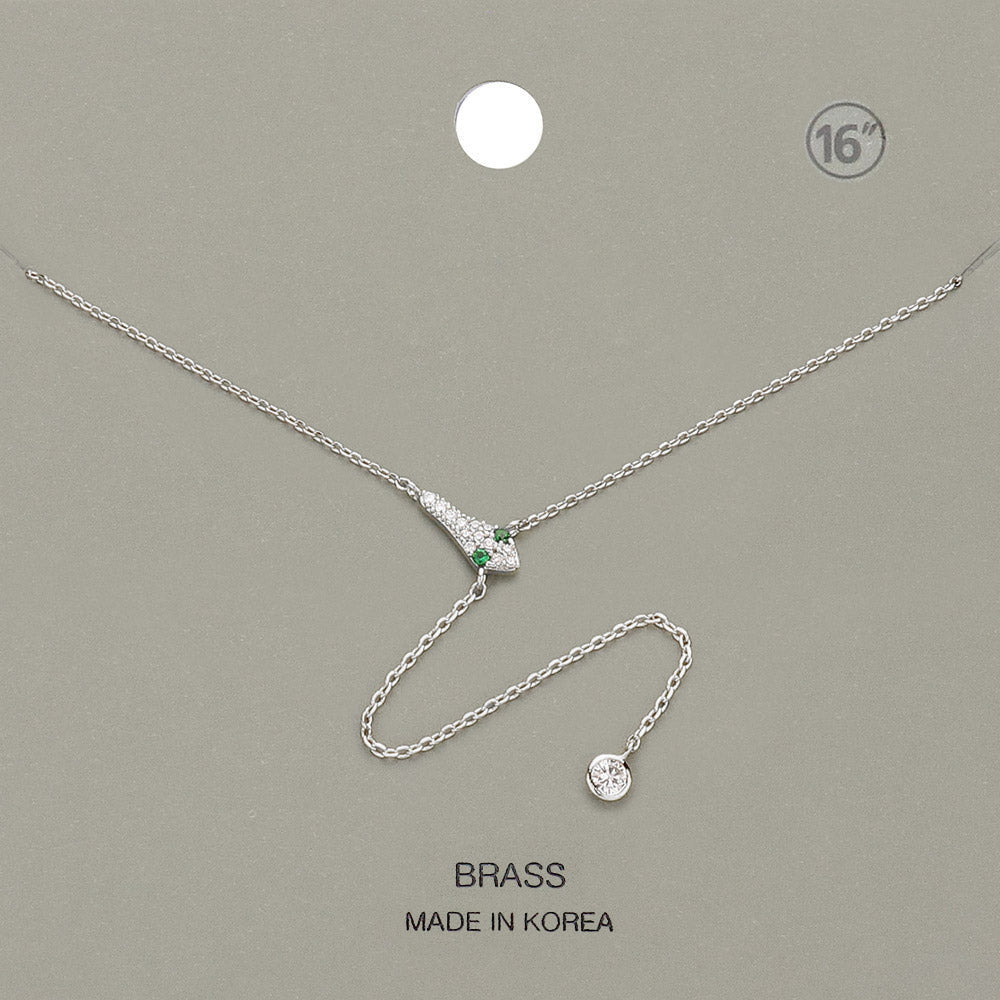 Madeline Love Clear, Rhodium Stone Paved Snake Pendant Round Stone Drop Y Necklace - Jewelry