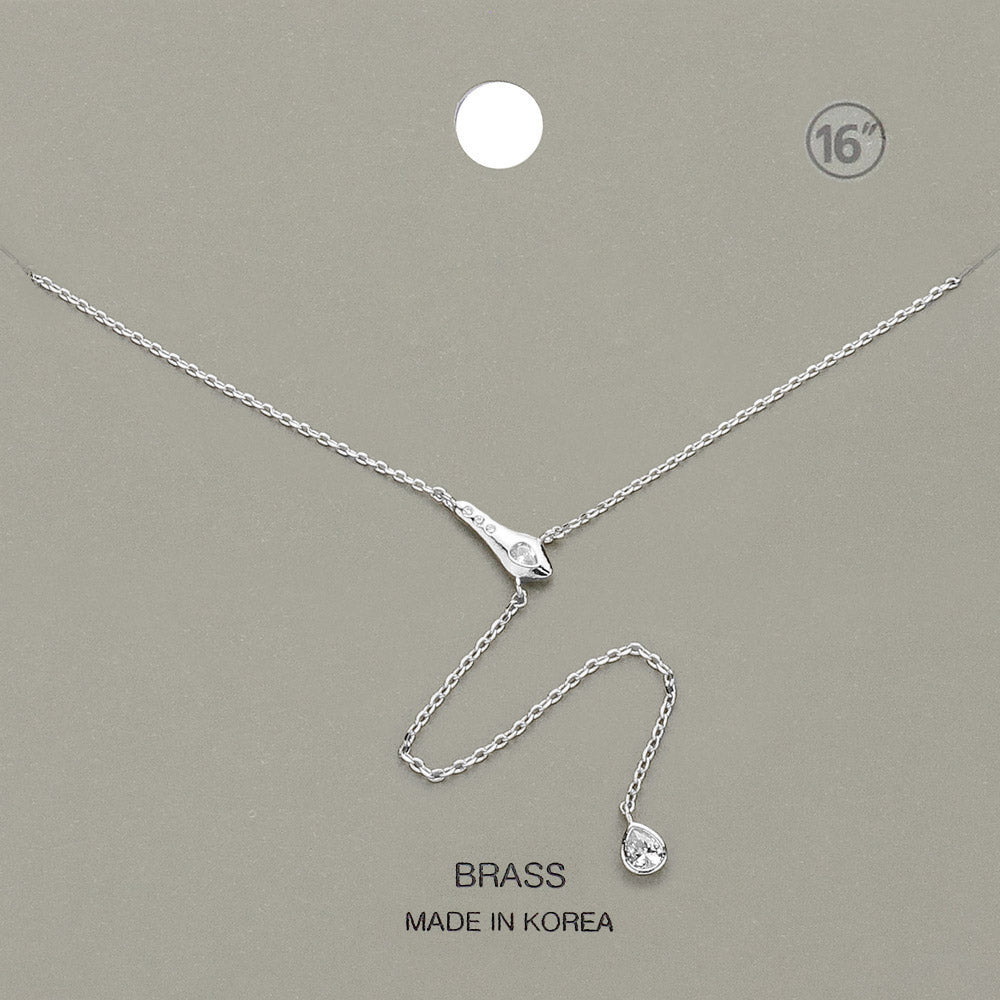Madeline Love Clear, Rhodium Stone Paved Snake Pendant Teardrop Stone Drop Y Necklace - Jewelry