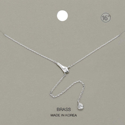 Madeline Love Clear, Rhodium Stone Paved Snake Pendant Teardrop Stone Drop Y Necklace - Jewelry