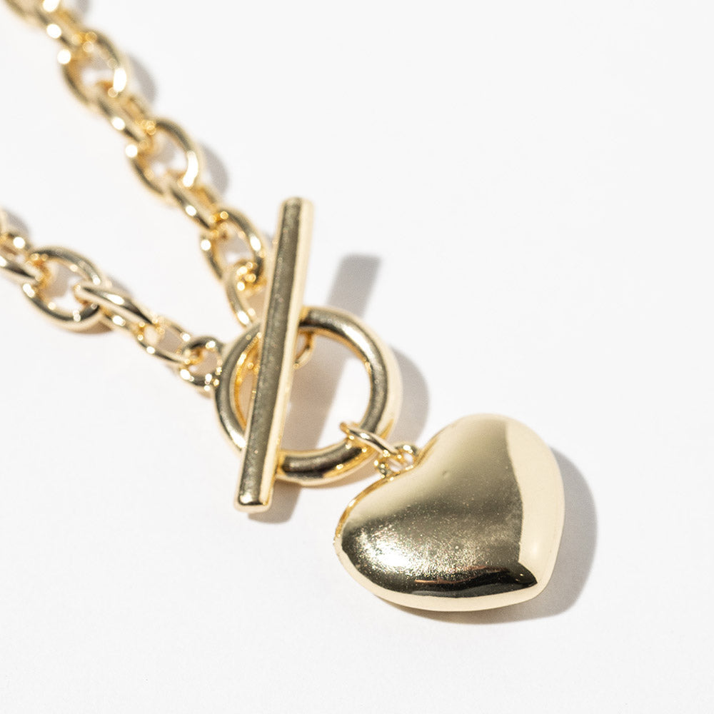 Madeline Love Gold Gold Dipped Chunky Chain Puffy Heart Toggle Pendant Necklace - Necklaces