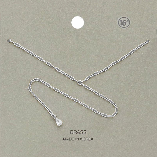 Madeline Love Rhodium Brass Metal Teardrop Stone Pendant Y Necklace - Necklaces