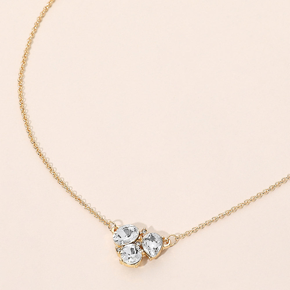 Madeline Love Clear, Gold Teardrop Oval Round Stone Cluster Pendant Necklace