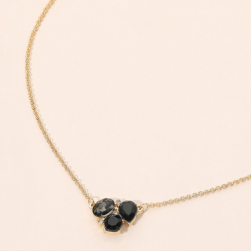 Madeline Love Black, Multi Teardrop Oval Round Stone Cluster Pendant Necklace