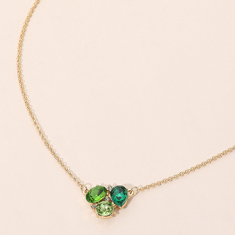 Madeline Love Green, Multi Teardrop Oval Round Stone Cluster Pendant Necklace