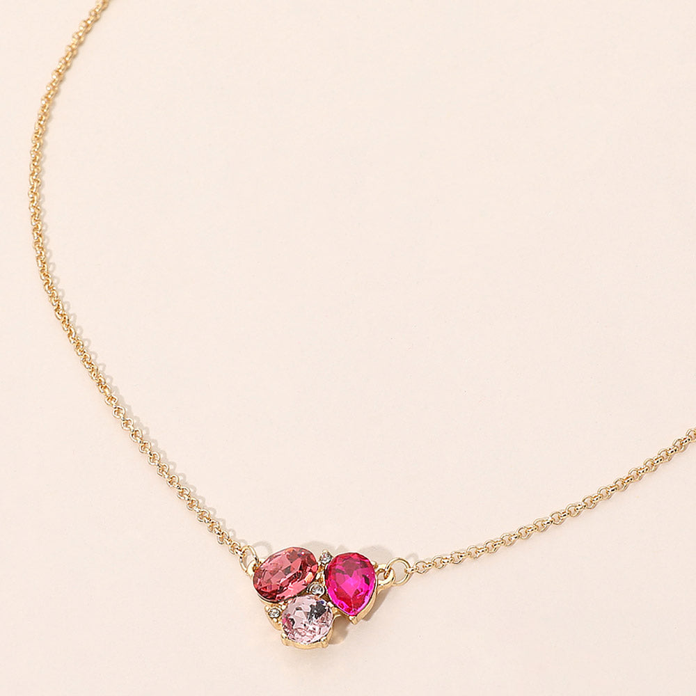 Madeline Love Multi, Pink Teardrop Oval Round Stone Cluster Pendant Necklace