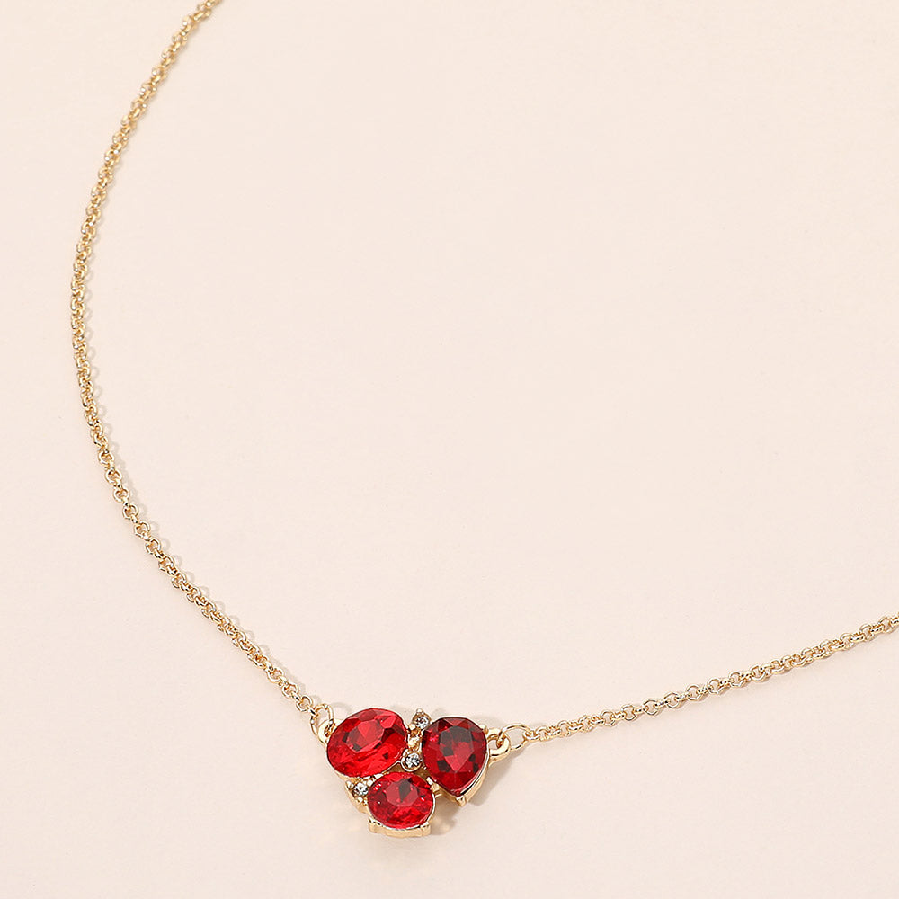 Madeline Love Multi, Red Teardrop Oval Round Stone Cluster Pendant Necklace