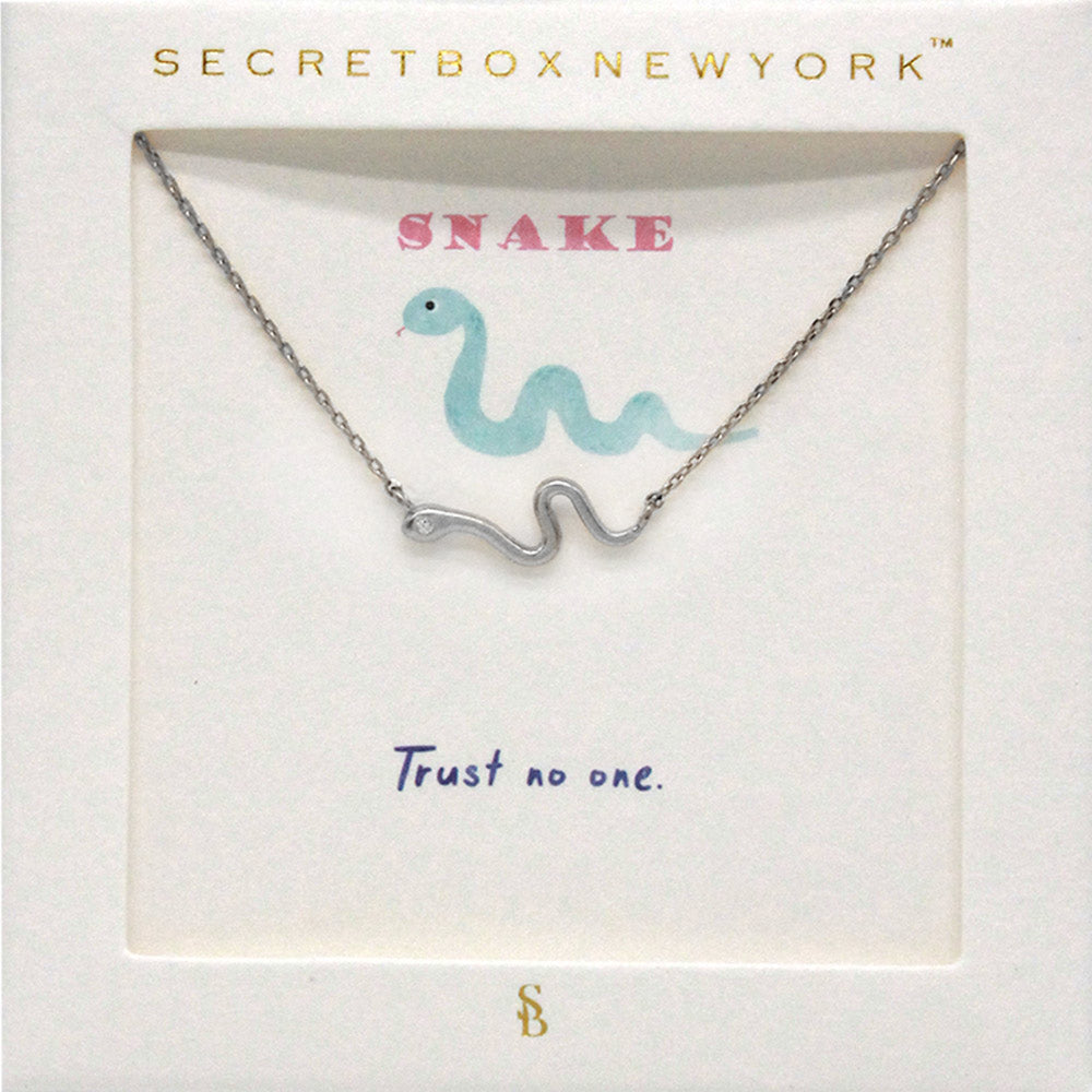 Madeline Love Worn Silver SECRET BOX_Rhinestone Embellished Metal Snake Pendant Necklace - Necklaces
