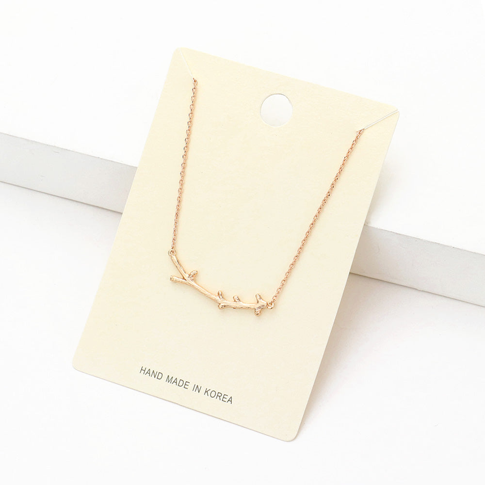 Madeline Love Rose Gold Textured Matte Metal Twig Pendant Necklace - Necklaces