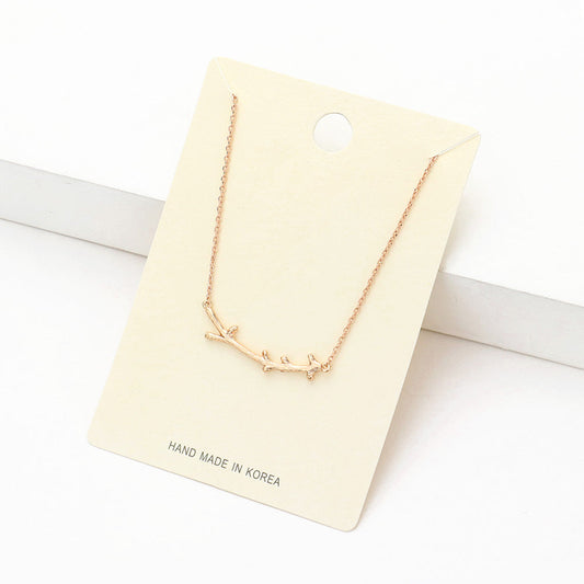 Madeline Love Rose Gold Textured Matte Metal Twig Pendant Necklace - Necklaces