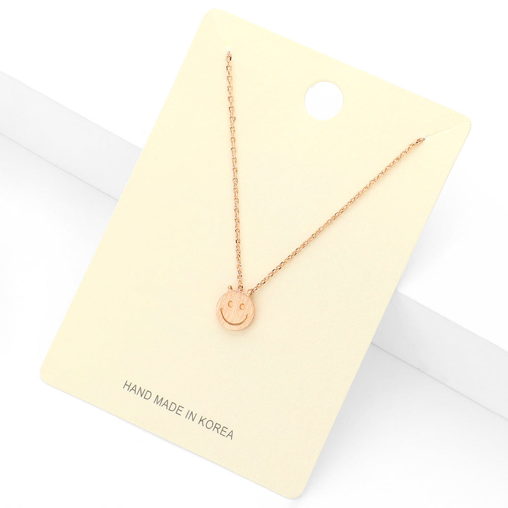 Madeline Love Rose Gold Textured Matte Metal Smile Face Pendant Necklace - Necklaces