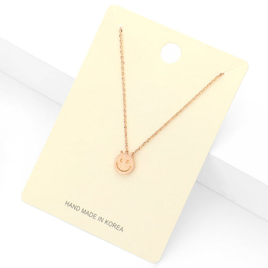 Madeline Love Rose Gold Textured Matte Metal Smile Face Pendant Necklace - Necklaces