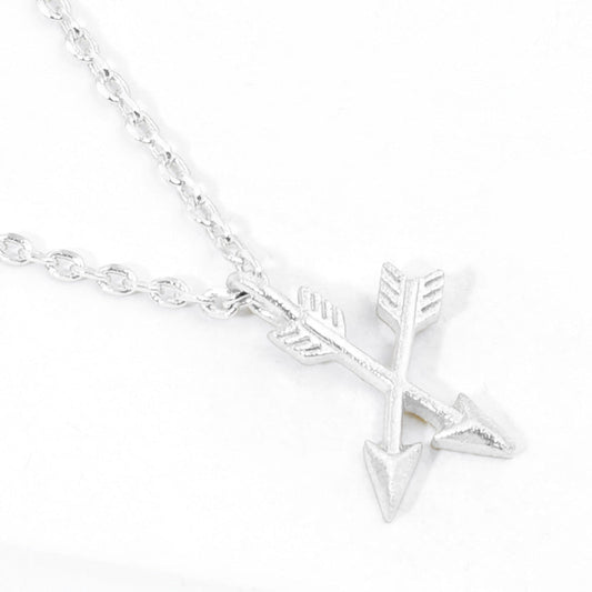 Madeline Love Rhodium Matte Metal Double Arrow Pendant Necklace - Necklaces