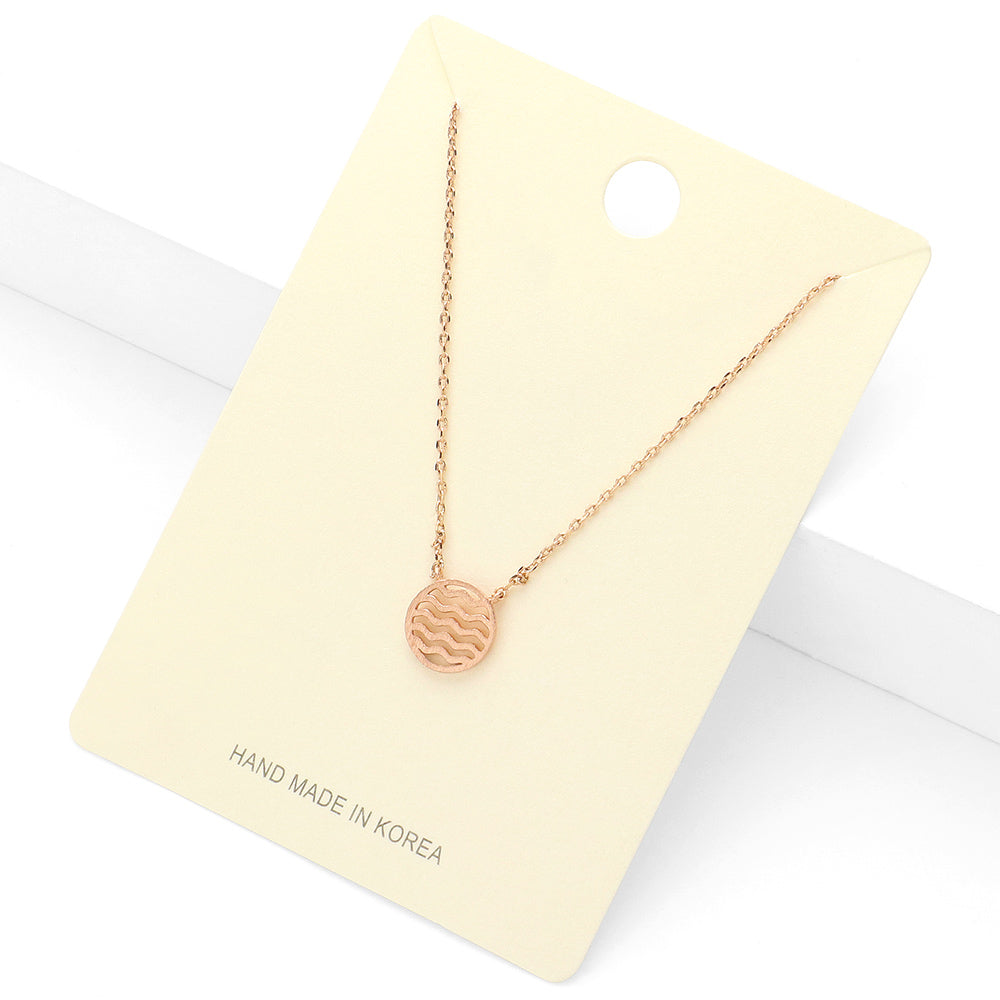Madeline Love Rose Gold Textured Matte Metal Wave Circle Pendant Necklace - Necklaces