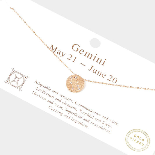 Madeline Love Rose Gold Gemini Gold Dipped CZ Zodiac Sign Metal Disc Pendant Necklace - Jewelry