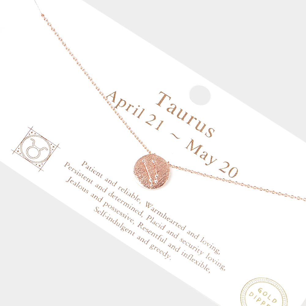 Madeline Love Rose Gold Taurus Gold Dipped CZ Zodiac Sign Metal Disc Pendant Necklace - Jewelry
