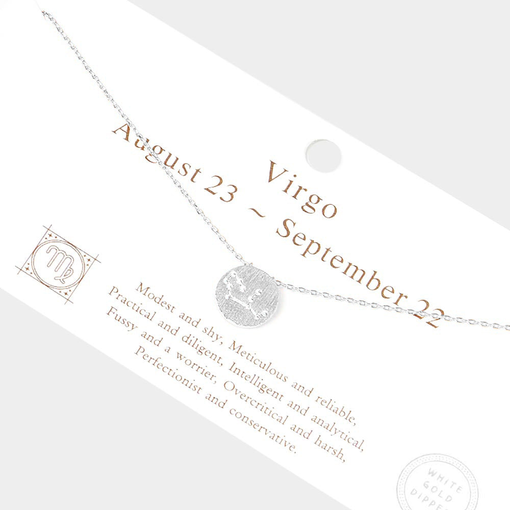 Madeline Love Rhodium Virgo Gold Dipped CZ Zodiac Sign Metal Disc Pendant Necklace - Jewelry