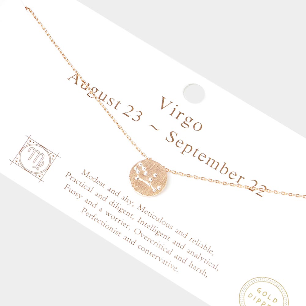 Madeline Love Rose Gold Virgo Gold Dipped CZ Zodiac Sign Metal Disc Pendant Necklace - Jewelry