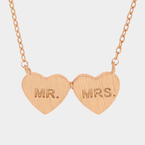 Madeline Love Rose Gold Mr Mrs _ Metal Double Heart Pendant Necklace - Necklaces