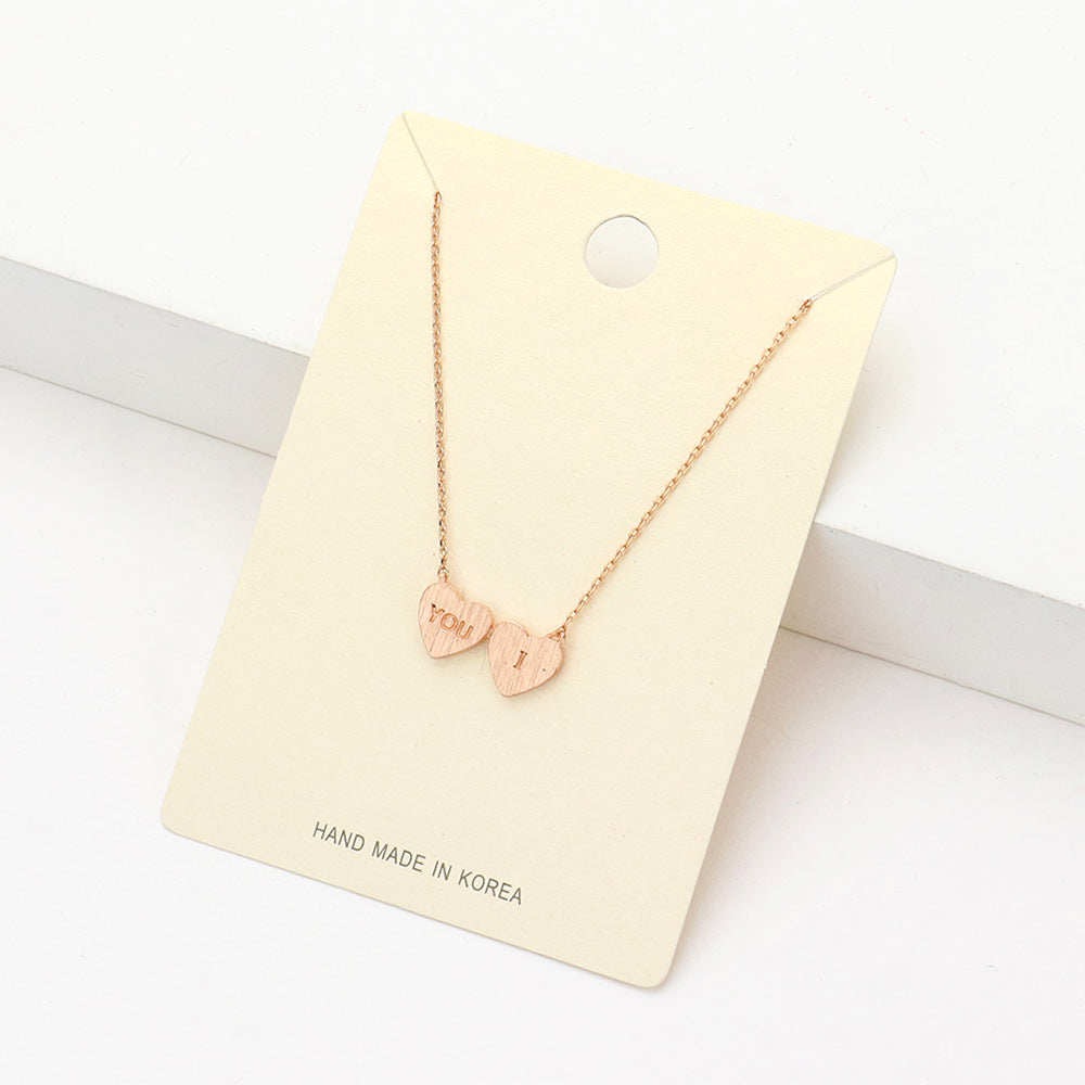 Madeline Love Rose Gold You I Message Metal Double Heart Pendant Necklace - Necklaces