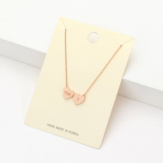 Madeline Love Rose Gold You I Message Metal Double Heart Pendant Necklace - Necklaces