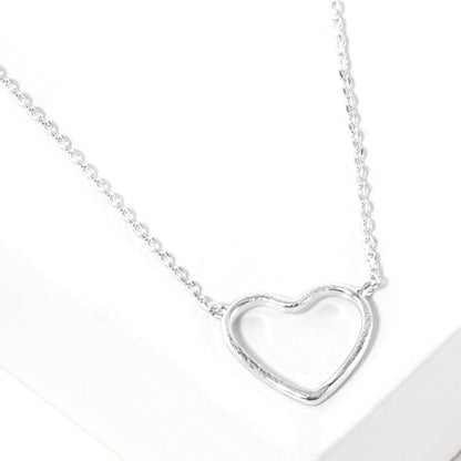 White Gold Dipped Open Heart Pendant Necklace