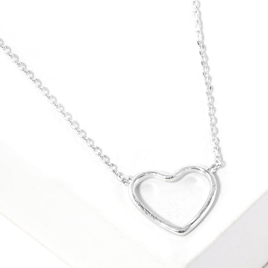 White Gold Dipped Open Heart Pendant Necklace