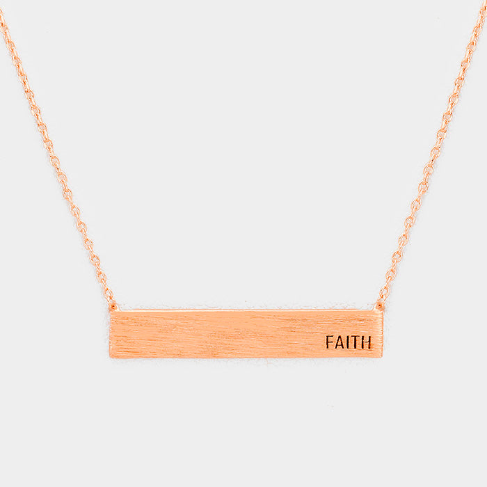 Madeline Love Rose Gold Faith _ Brass Metal Rectangular Pendant Necklace - Necklaces