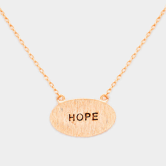Madeline Love Rose Gold "Hope" Brass Oval Metal Pendant Necklace - Necklaces