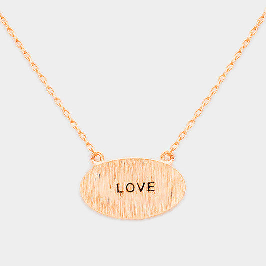 Madeline Love Rose Gold "Love" Brass Oval Metal Pendant Necklace - Necklaces