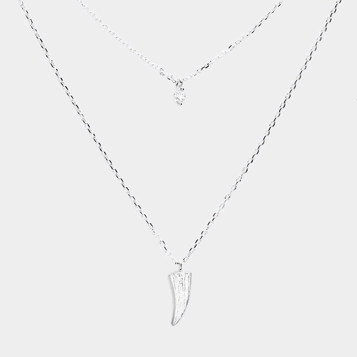 Madeline Love Clear, Rhodium Layered Brass Cubic Zirconia Metal Horn Pendants Necklace - Necklaces