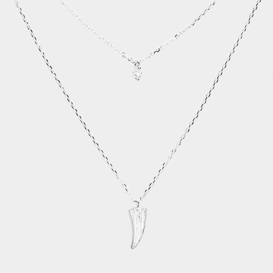 Madeline Love Clear, Rhodium Layered Brass Cubic Zirconia Metal Horn Pendants Necklace - Necklaces