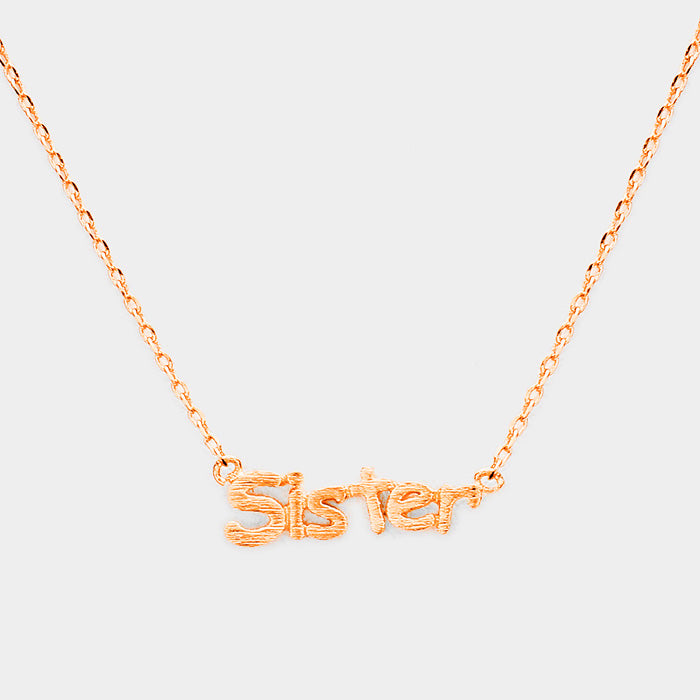 Madeline Love Rose Gold Sister" Brass Oval Metal Pendant Necklace - Necklaces