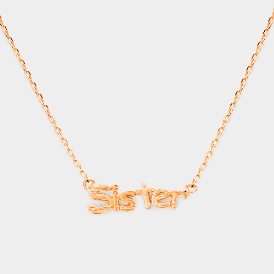 Madeline Love Rose Gold Sister" Brass Oval Metal Pendant Necklace - Necklaces
