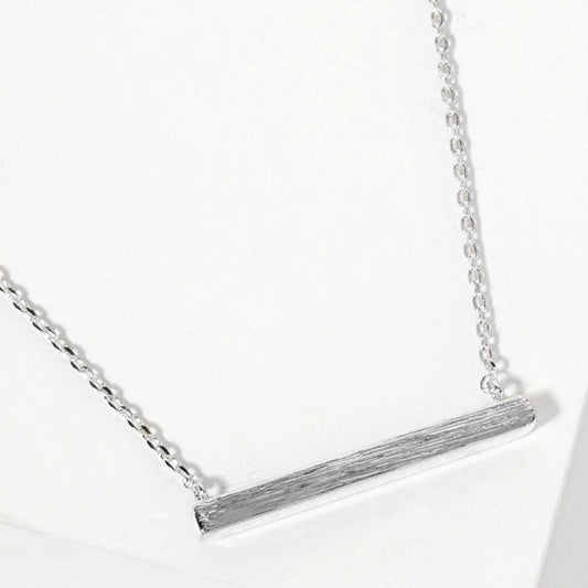 Madeline Love Rhodium White Gold Dipped Rectangle Bar Pendant Necklace - Necklaces
