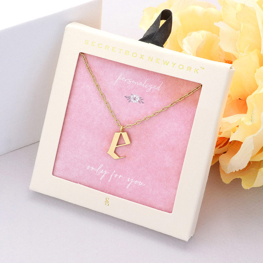 Madeline Love Worn Gold Secret Box -E- Initial Monogram Metal Pendant Necklace - Necklaces