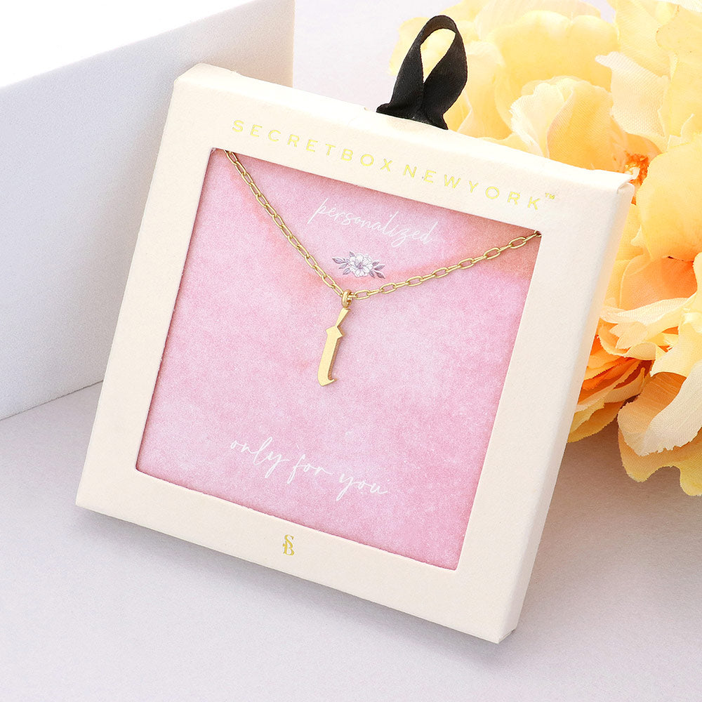 Madeline Love Worn Gold Secret Box -I- Initial Monogram Metal Pendant Necklace - Necklaces