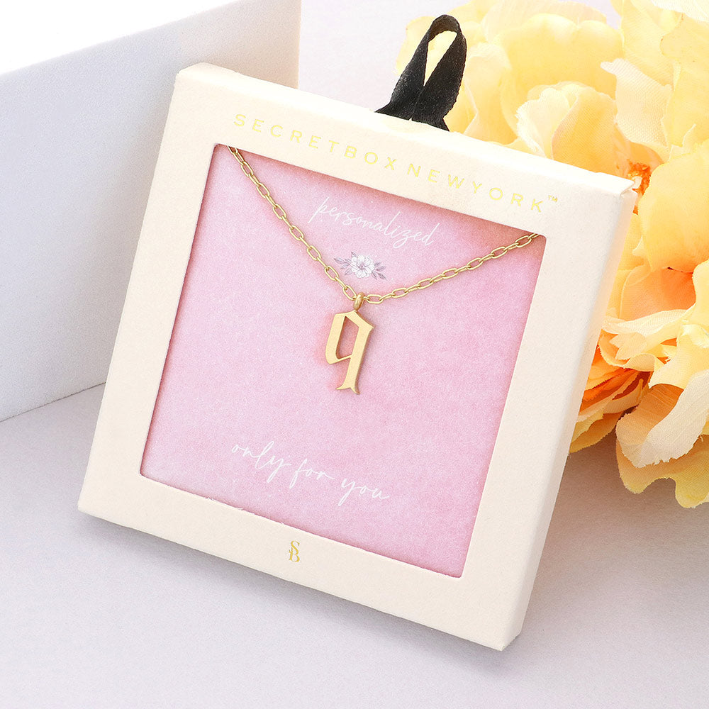 Madeline Love Worn Gold Secret Box -Q- Initial Monogram Metal Pendant Necklace - Necklaces