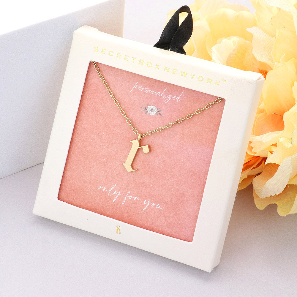 Madeline Love Worn Gold Secret Box -R- Initial Monogram Metal Pendant Necklace - Necklaces