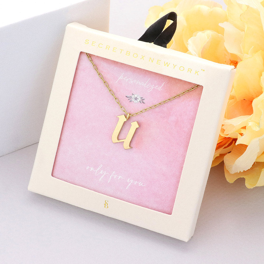 Madeline Love Worn Gold Secret Box -U- Initial Monogram Metal Pendant Necklace - Necklaces