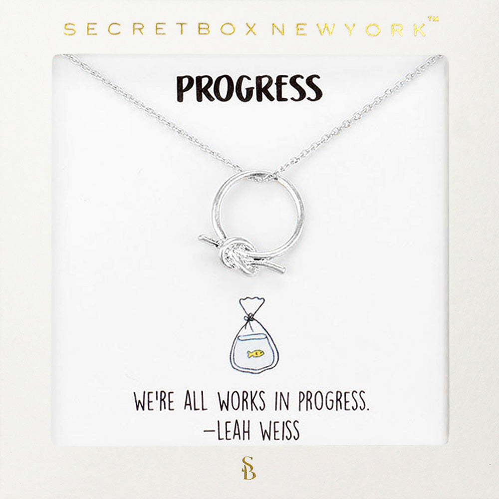 Madeline Love Worn Silver Secret Box_Knot Accented Metal Open Circle Pendant Necklace - Necklaces