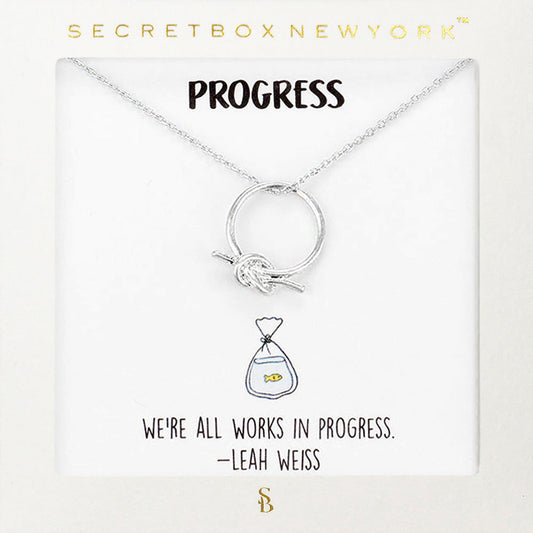 Madeline Love Worn Silver Secret Box_Knot Accented Metal Open Circle Pendant Necklace - Necklaces