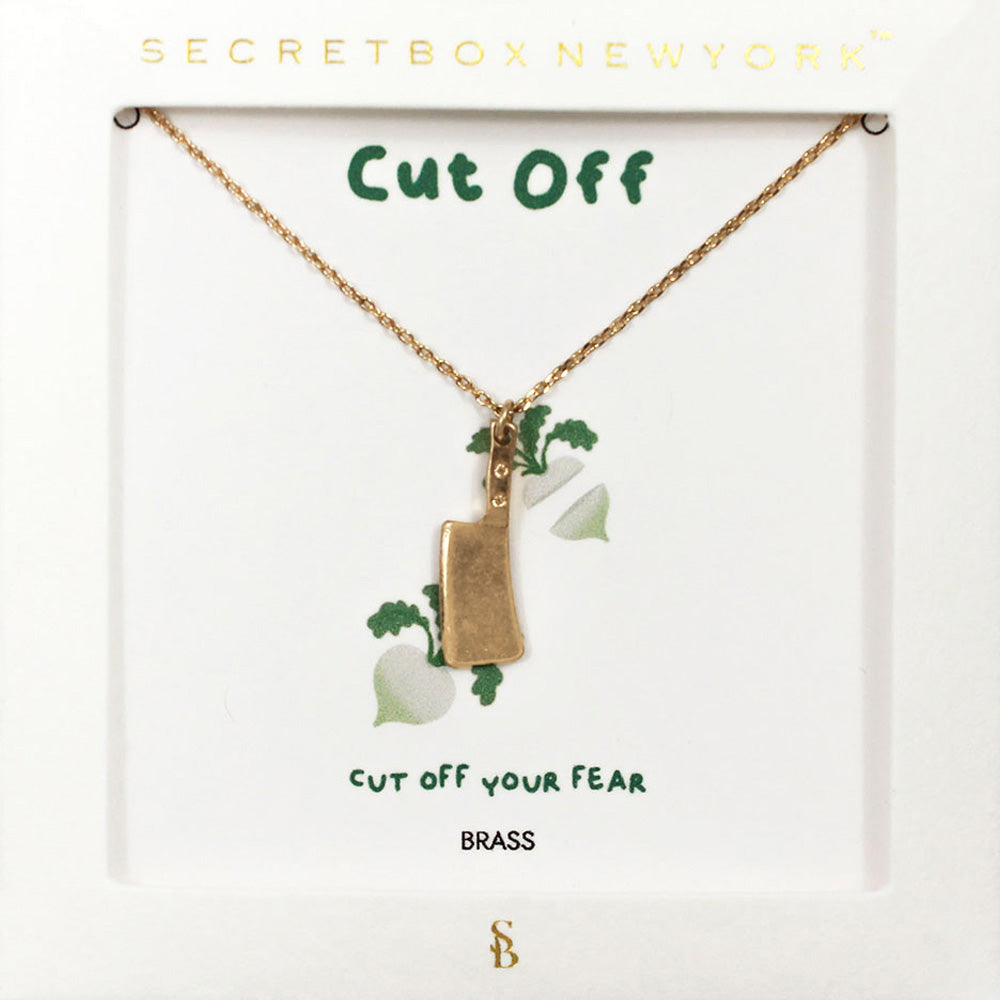 Madeline Love Worn Gold SECRET BOX_Brass Metal Cleaver Knife Pendant Necklace - Necklaces