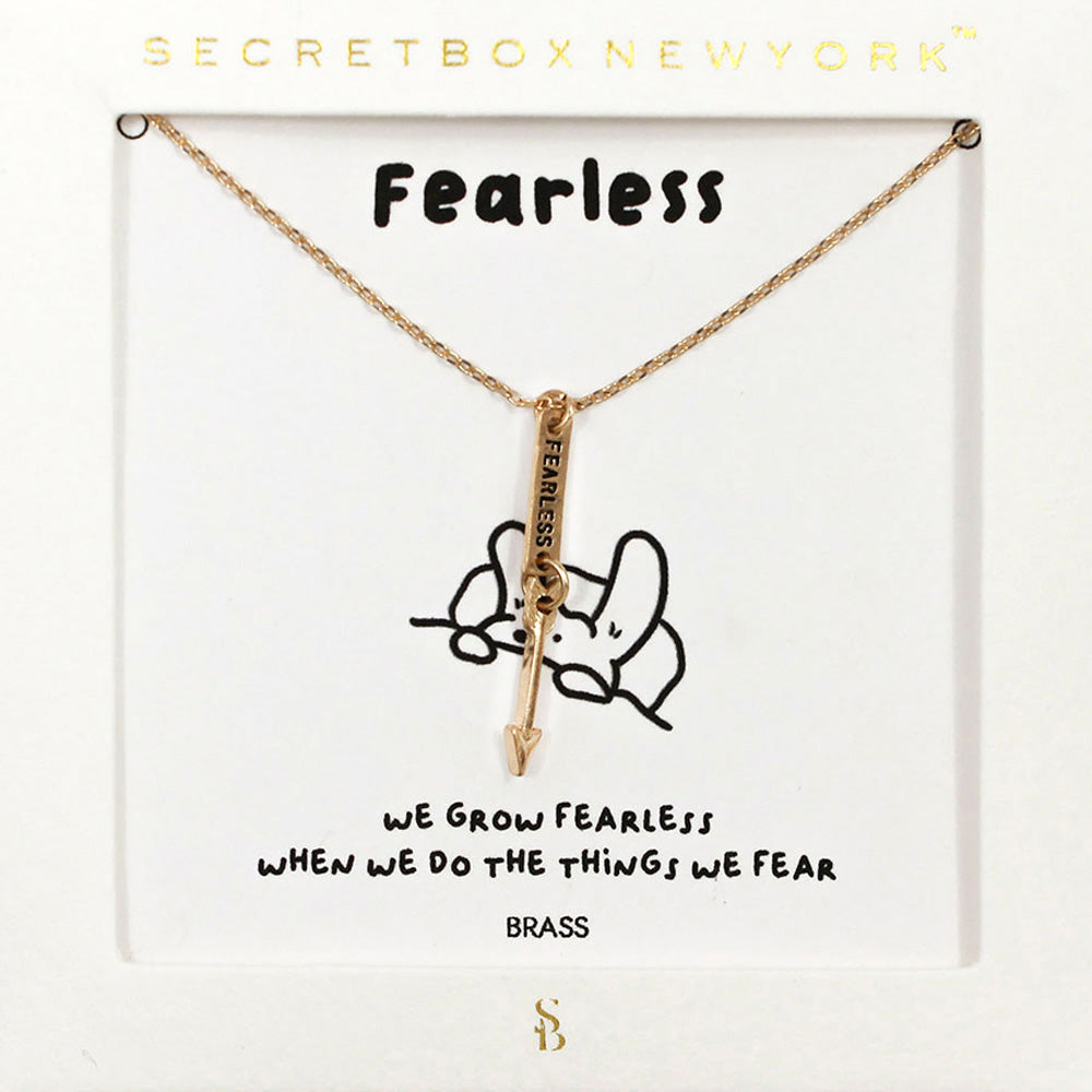 Madeline Love Worn Gold SECRET BOX_FEARLESS Brass Metal Arrow Message Pendant Necklace - Necklaces