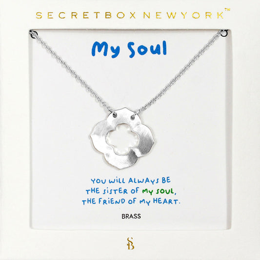 Madeline Love Worn Silver SECRET BOX_Brass Metal Quatrefoil Pendant Necklace - Necklaces