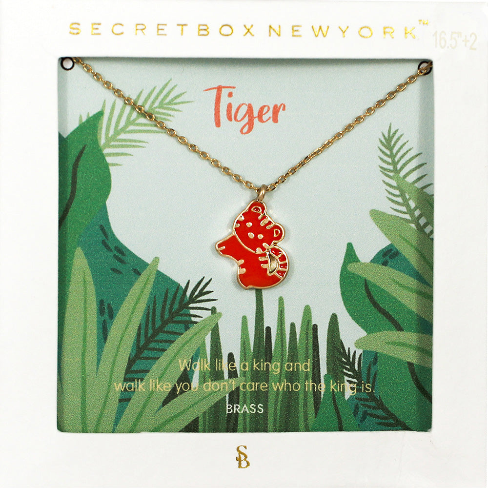 Madeline Love Worn Gold SECRET BOX_Brass Metal Enamel Tiger Pendant Necklace - Necklaces